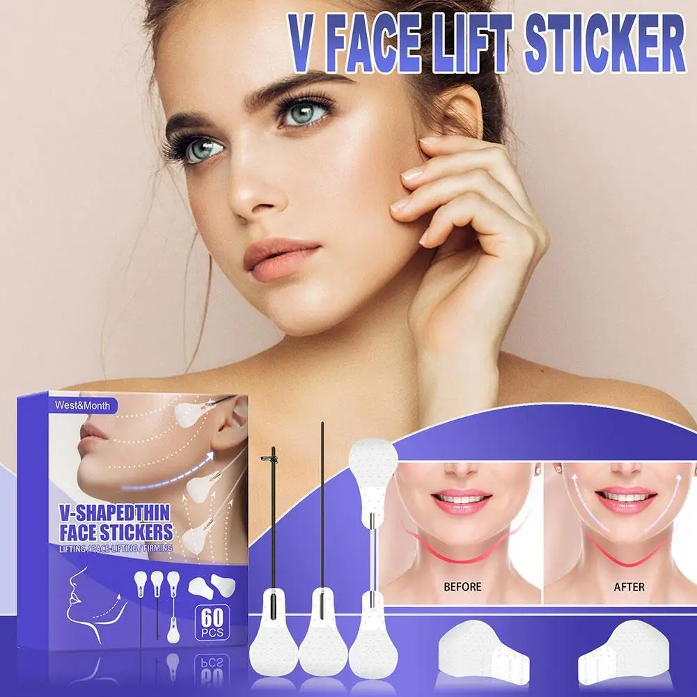 

60Pcs V-shaped Facial Lifting Patch Lifting Chin Muscle Facial Firming Eliminate Swelling Sculpting Invisible Patch Elastic Tape