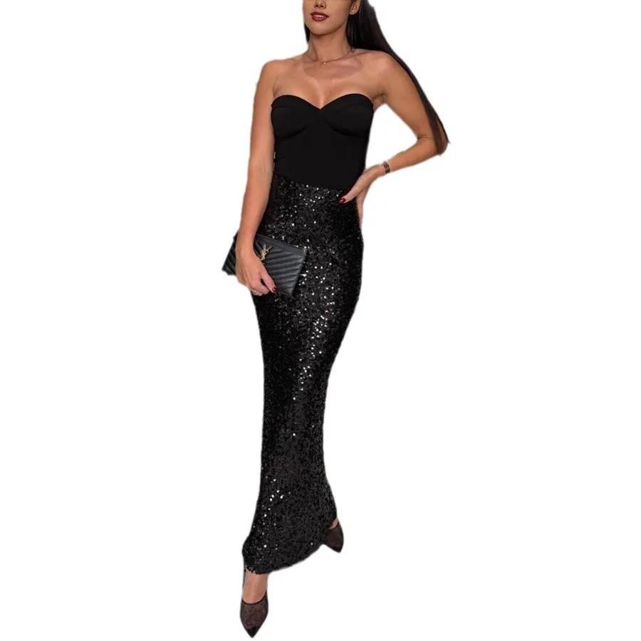 Элегантные юбки для женщин новинка 2025 модная эластичная длинная юбка с высокой