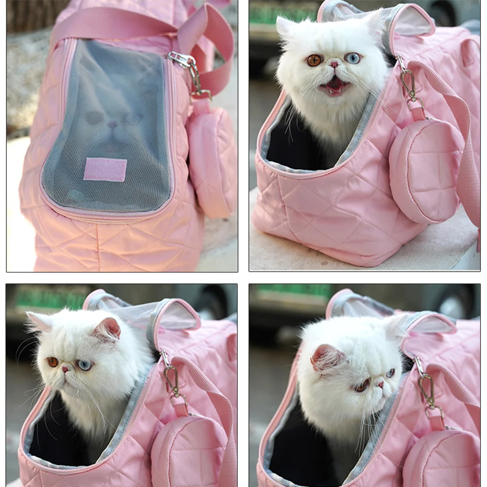 

Переносная сумка для кошки, воздухопроницаемая вместительная сумка на одно плечо для домашних животных, с диагональю