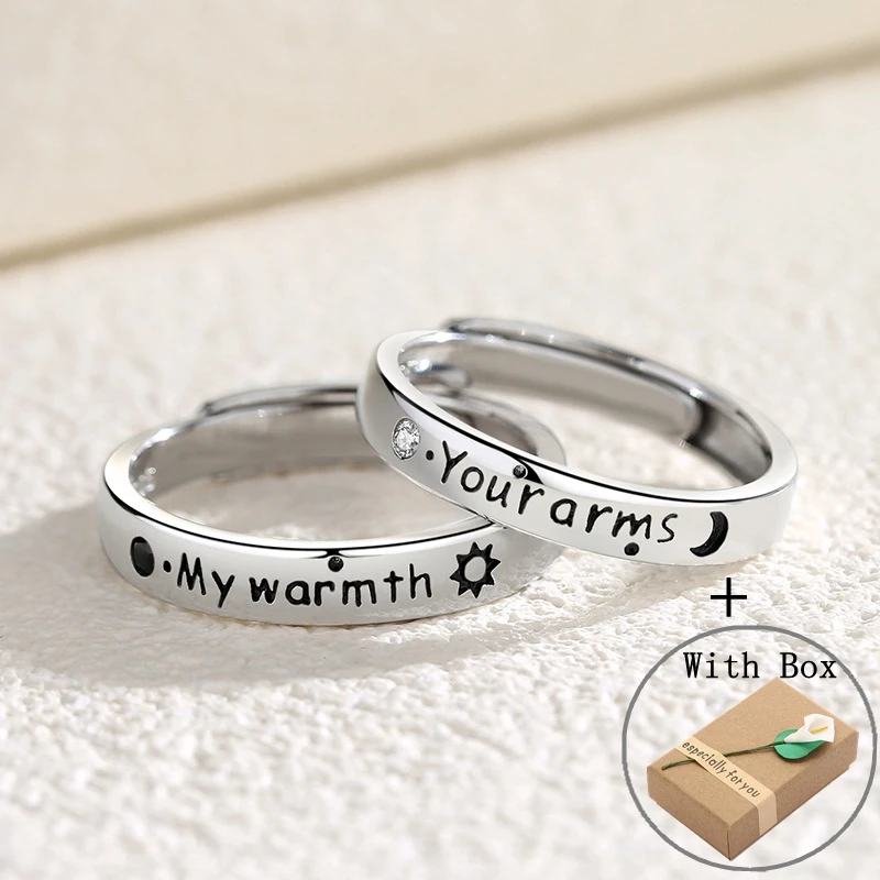 Silvology Real 925 Sterling Silver Warmth arms Letters Couple Rings for Women Sun Moon 2022 Valentines Day Jewelry Dropshipping