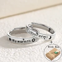 silvology real 925 sterling silver warmth arms letters couple rings for women sun moon 2022 valentines day jewelry dropshipping