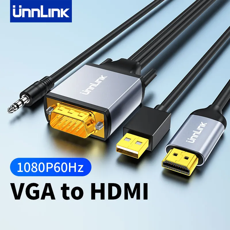 Кабель Unnlink VGA-HDMI с питанием Aux аудио 1080P60Hz, преобразователь Aadpter для ПК, графической карты, компьютера, проектора ТВ-монитора