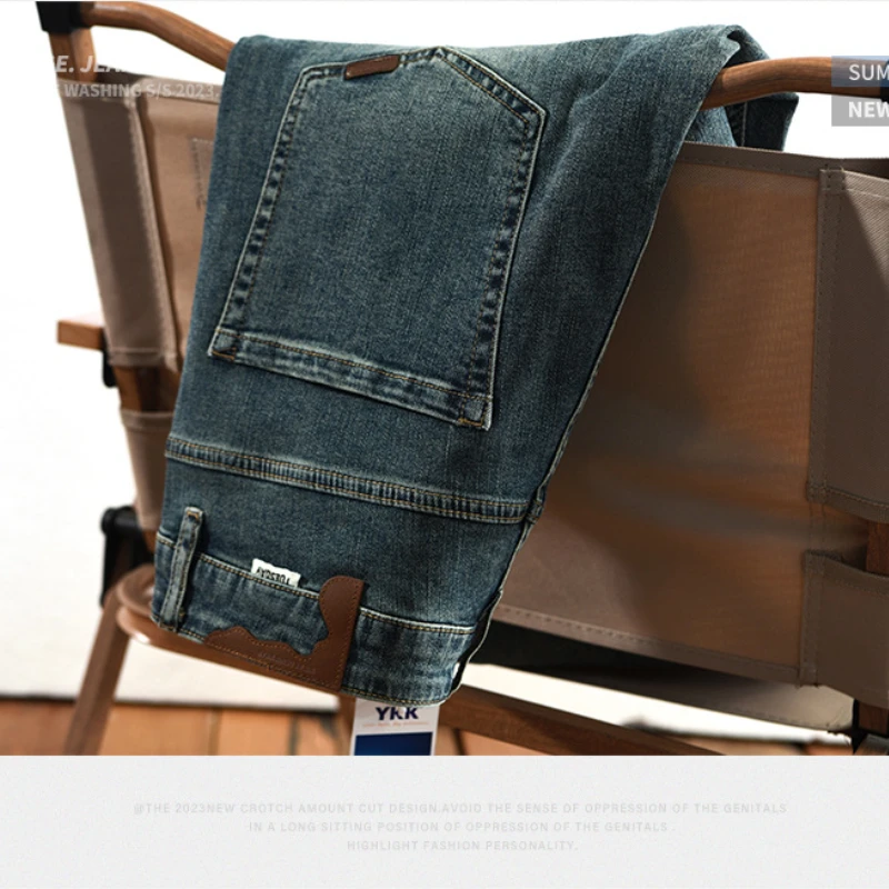 2023 Spring Summer New Vintage Jeans for Men Clothing Casual Washed Soft Cotton Streetwear Loose Oversize Men Trousers A1011