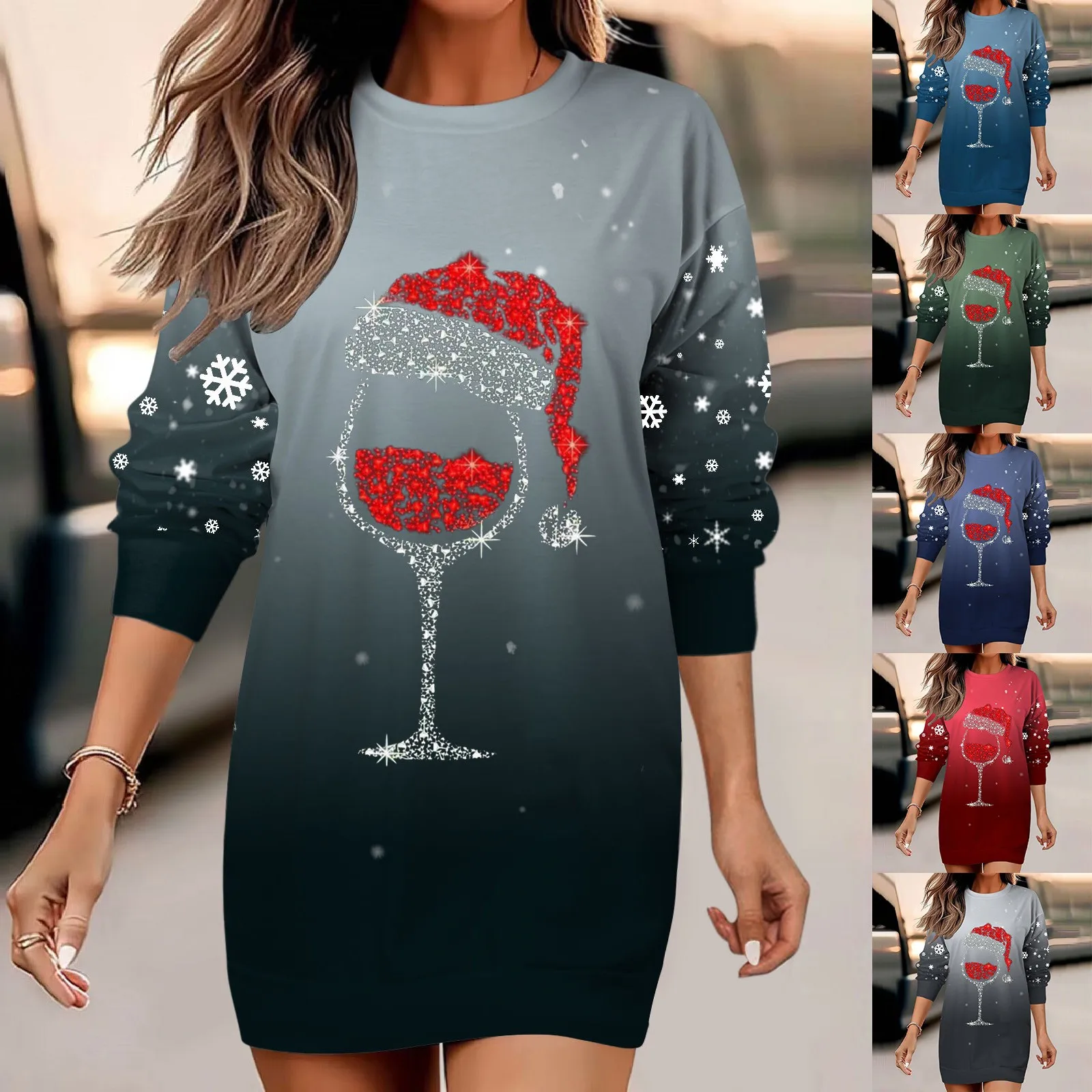 

Women Chritsmas Dress Cartoon Long Sleeve Mini Dress Green Casual Sexy Dress Ladies Dresses Casual V Neck Dress for Women