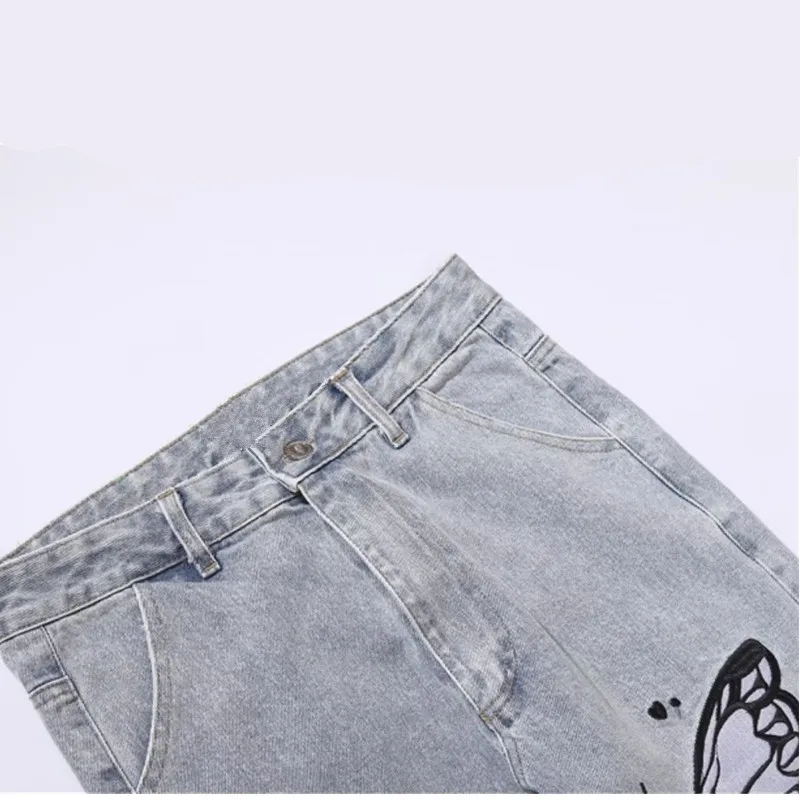 New Fashion Butterfly Snake Embroidery Hip Hop Men Slim Jeans Pants Ankle Zipper Vintage Denim Trousers Y2K Clothes Ropa Hombre