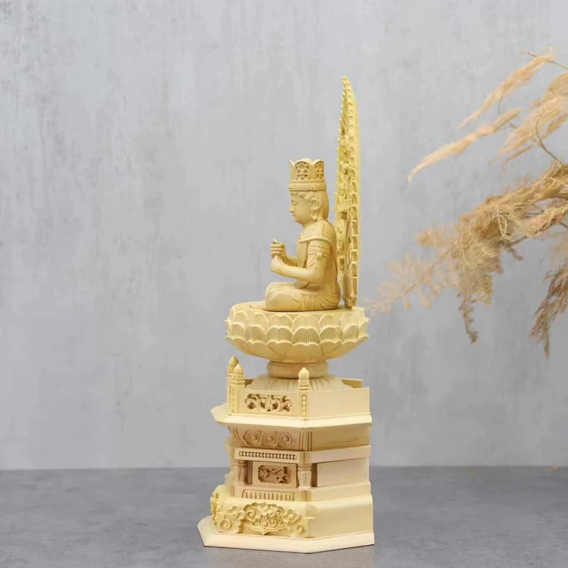 Фото Деревянная резная статуя Huangyang, домашняя офисная статуя Будды Fengshui, статуя сидящего лотоса, Декоративная скульптура, 1 шт. №2