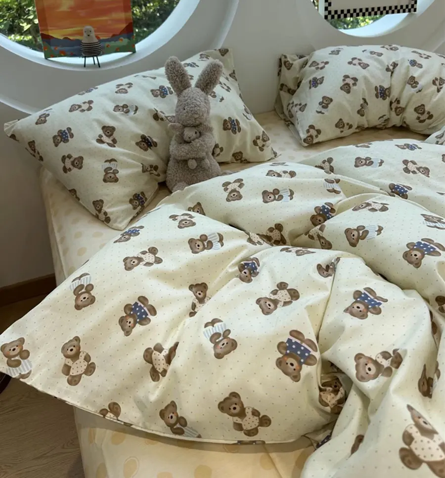 Комплект постельного белья в горошек с симпатичным медведем 1 2 5 8 двухспальная