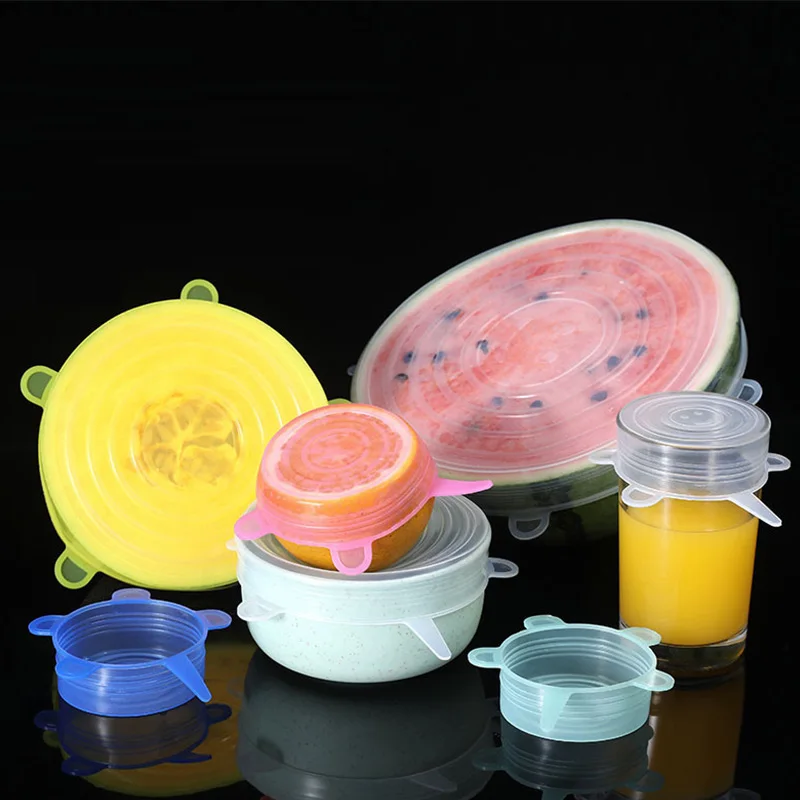

6 Pcs Silicone Cover Fresh-keeping Lids Stretch Lids for Kitchen Microwave Food Covers Bowl Caps Elastic Lid Cap Universal