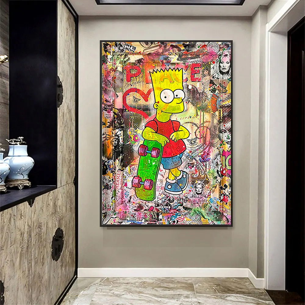 Многие Мультяшные персонажи Симпсоны Микки мира граффити холст настенный