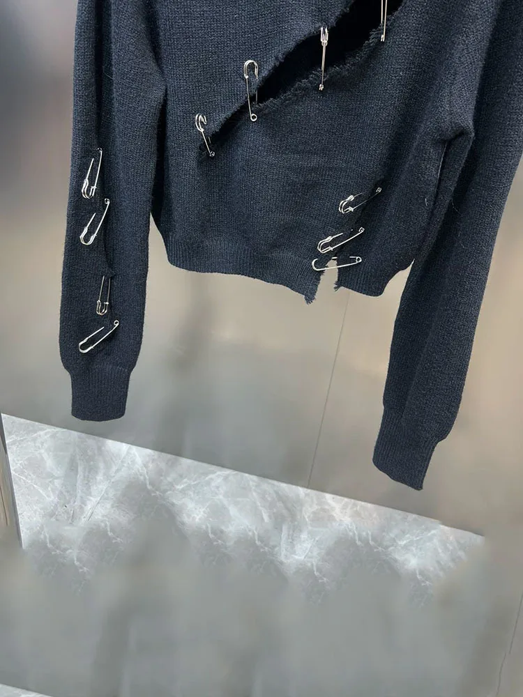 Женский трикотажный пуловер DEAT Однотонный свитер с круглым вырезом и длинными