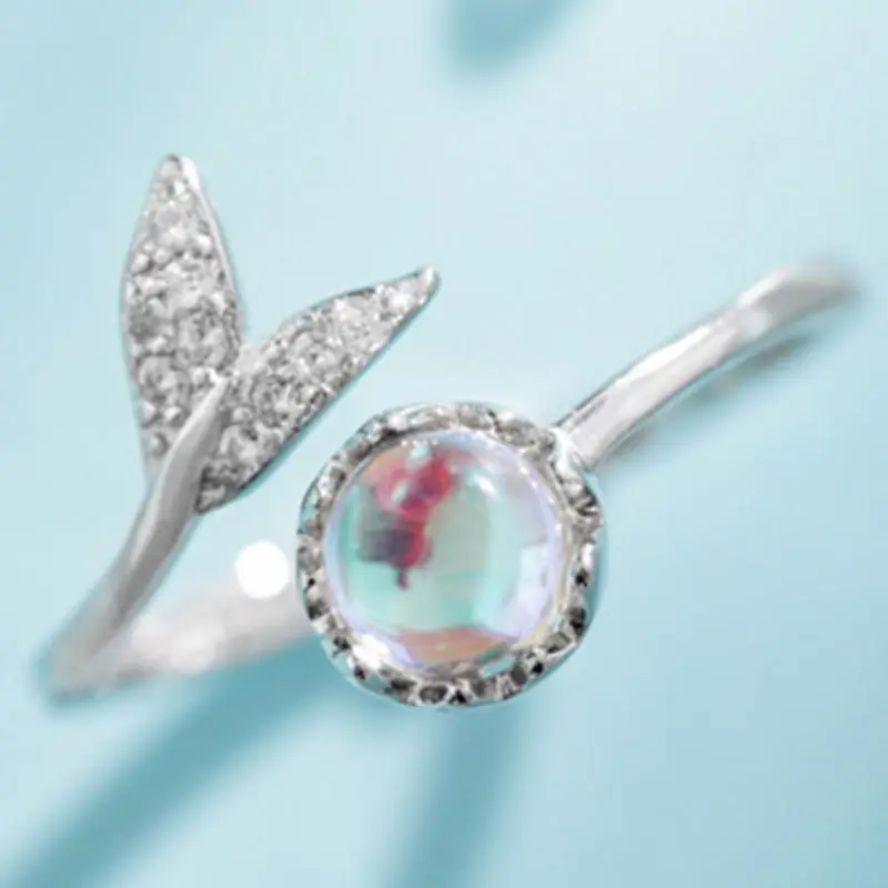 

Round Moonstone Rings for Women Luxury Clear Crystal Mermaid Adjustable Ring Female Engagement Wedding Jewelry Gift Dropshipping