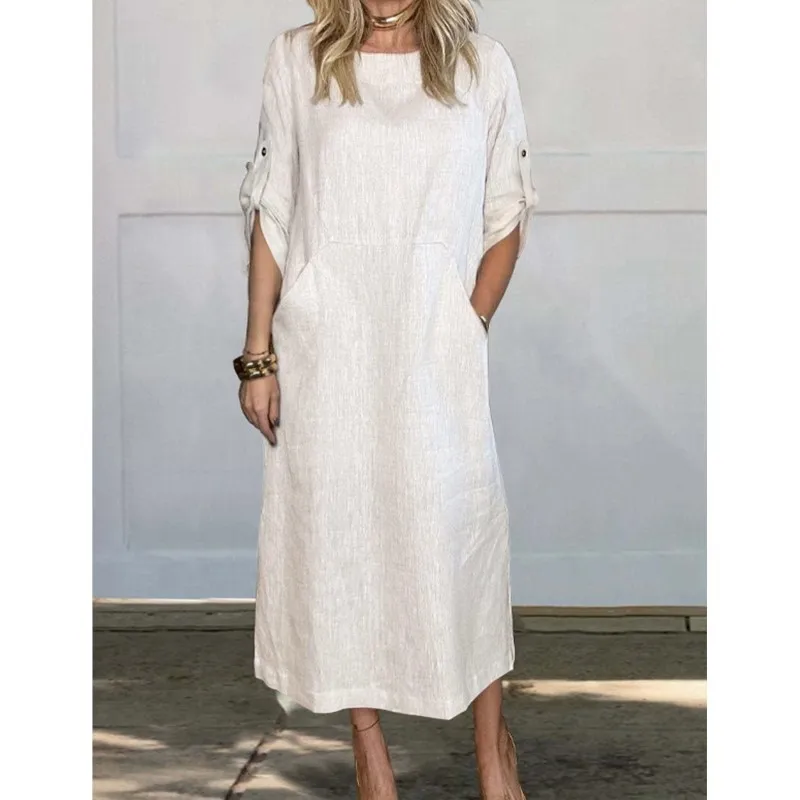 Летнее женское платье Модное белое однотонное свободное повседневное