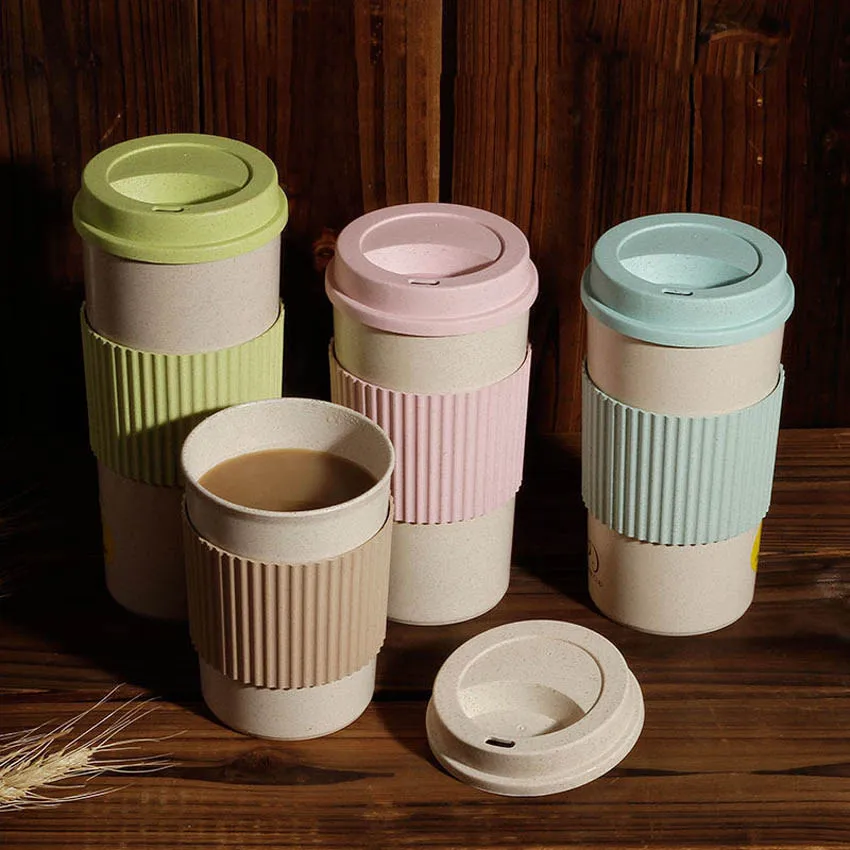 

Cute Reusable Travel Cup To Go Coffee Cup Mug with Lid Wheat Stalk PP Cup Sleeve for Tea and Coffee Tumbler with Straw