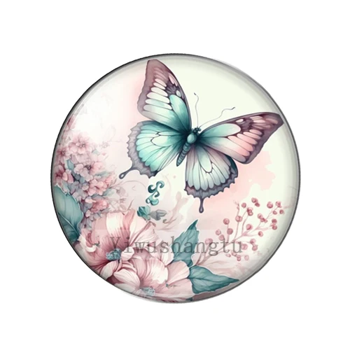 Акварельная бабочка с цветочным узором 8 мм/12 мм/20 мм/25 мм круглые стеклянные