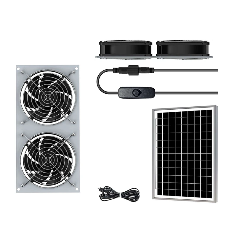 

Черные вытяжные вентиляторы на солнечных батареях 15 Вт, солнечная панель + высокоскоростной бесщеточный вентилятор постоянного тока 2 шт., для курятника, домика для собак, навес
