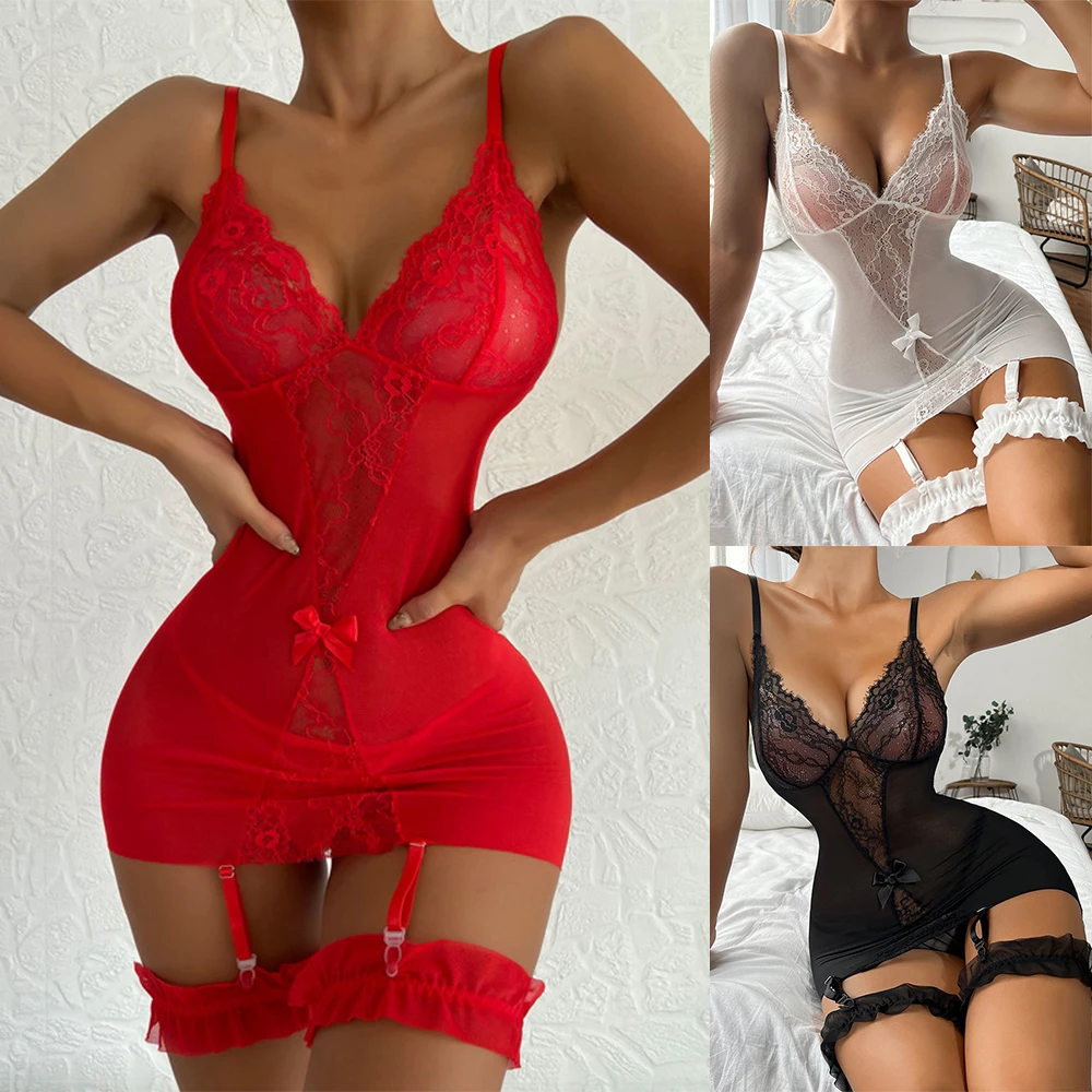 

Sexy Lingerie Women's Intimates Underwear Bra Panties Set Open File G-string Lace Garter Dress Transparent Erotic Lingerie