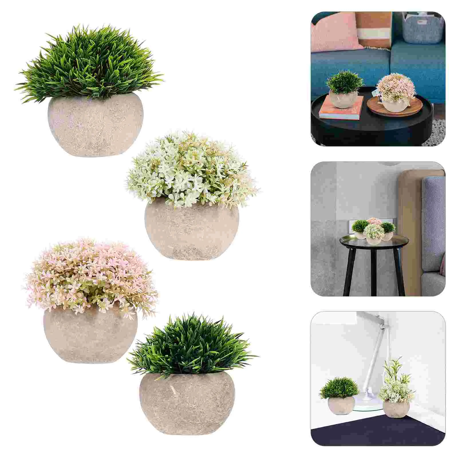 

Pottedartificial Fake Faux Mini Small Greenery Bonsai Topiary Decor Boxwood Pots Eucalyptus Succulent Grass Indoorhouseplants
