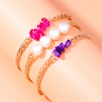 summer natural gem stone irregular pearl stretch beads bracelets bangles pearl wristband for women girls bracelet jewelry set