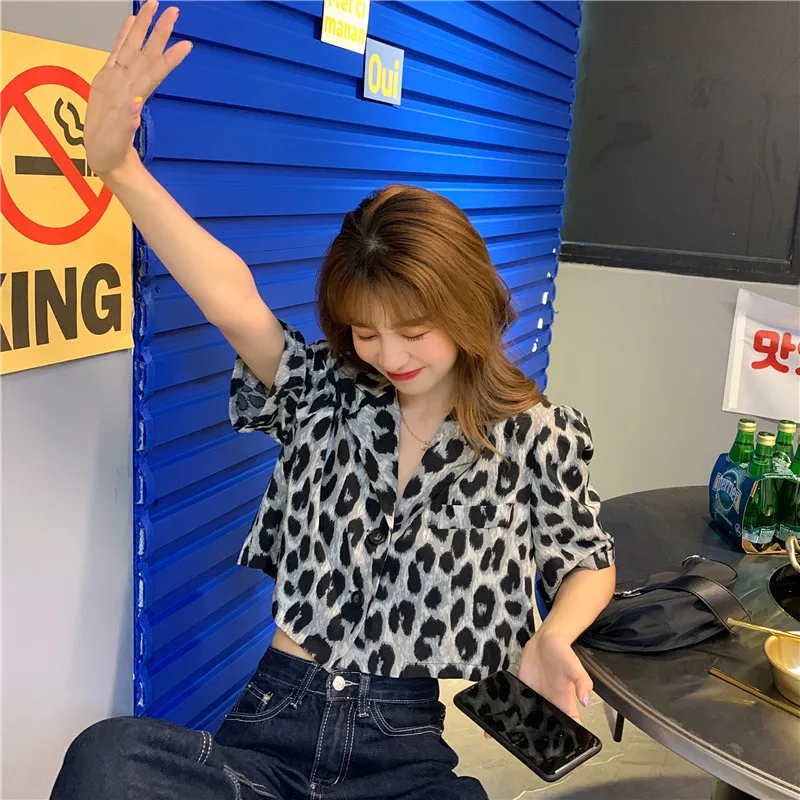 2021 Women Summer Casual Leopard Short Blazer Y2k Slim V-Neck Blazers Korean Fashion Short Sleeve Cute Suit Harajuku Clothing