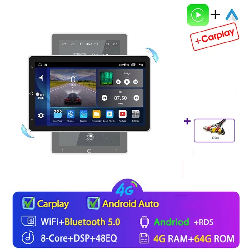 

Автомагнитола 2 Din, мультимедийный плеер на Android, с поворотным вертикальным экраном 10 дюймов, GPS, для воспроизведения автомобиля