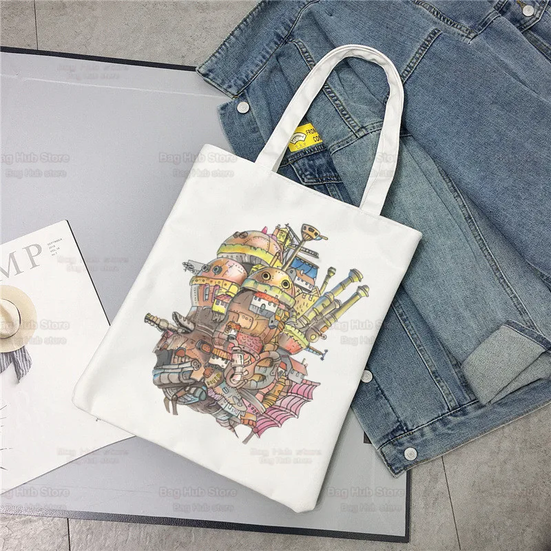 

Hayao Miyazaki Women Shopping Canvas Bag Female Girl Studio Ghibli Tote Eco Harajuku Shopper Howl Movings Castle Shoulder Bags