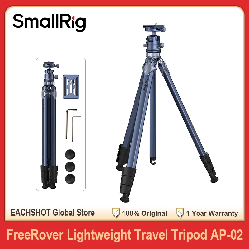 Фото SmallRig AP-02 Легкий дорожный штатив с центральной колонной, шаровой головкой на 360°, QR-пластиной, дорожная сумка, нагрузка до 8 кг для зеркальной камеры №1