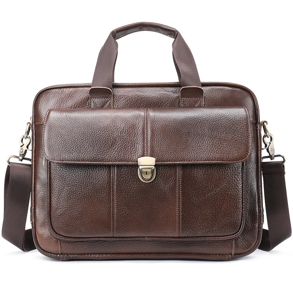 Men's Briefcase Bag Men's Genuine Leather Laptop Bag 14 Business Tote for Document Office Portable Laptop Shoulder Bags 315