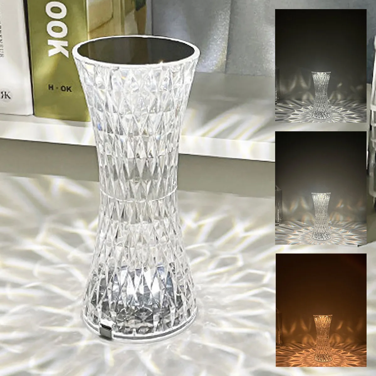 

Crystal Desk Light USB Rechargeable Bedroom Night Lights LED Modern Bedside Lamp Touch Control Nightstand Lamps Table Light