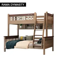 Modern Children's Solid Wood Bunk Bed High and Low Bed with Ladder and Panda Element Safety Rail Kids Bedroom Furniture