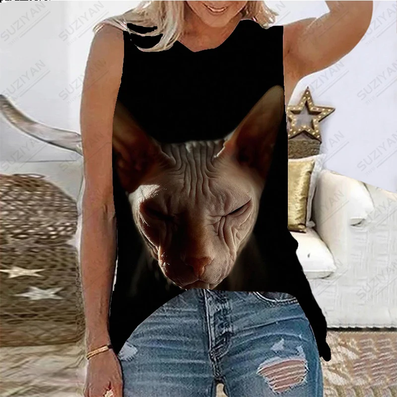 

Модная новая свободная стильная женская футболка с сердечком, повседневная большая летняя Милая женская майка с 3D-принтом собаки, без рукавов