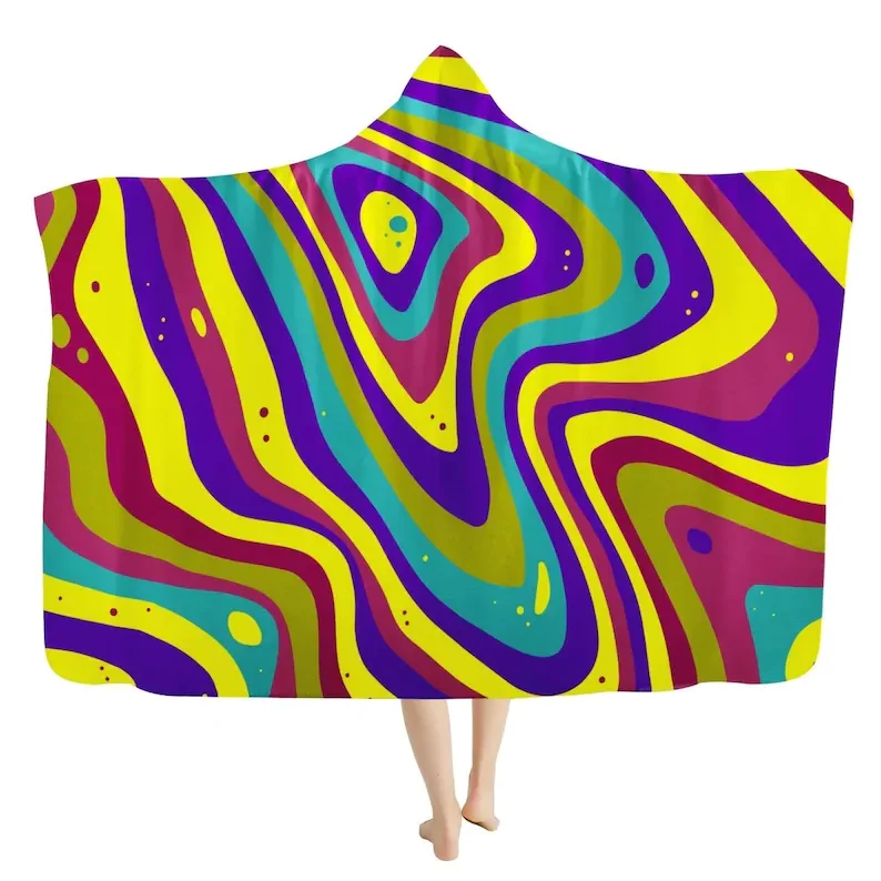 

Groovy Hippie Hooded Blanket - Acid Blanket Hoodie, Trippy Colorful Snuggle Blanket, Vibrant Cloak Blanket Cape, Kids Wearable B