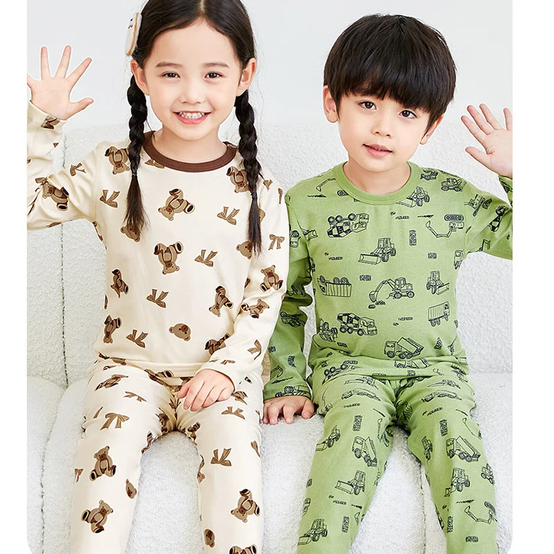 

Boys Girls Pajamas Set Autumn Winter Korean Bear Long Sleeve Children's Clothing Sleepwear Cotton Pyjamas Kids 2 to14 Yrs Pijama