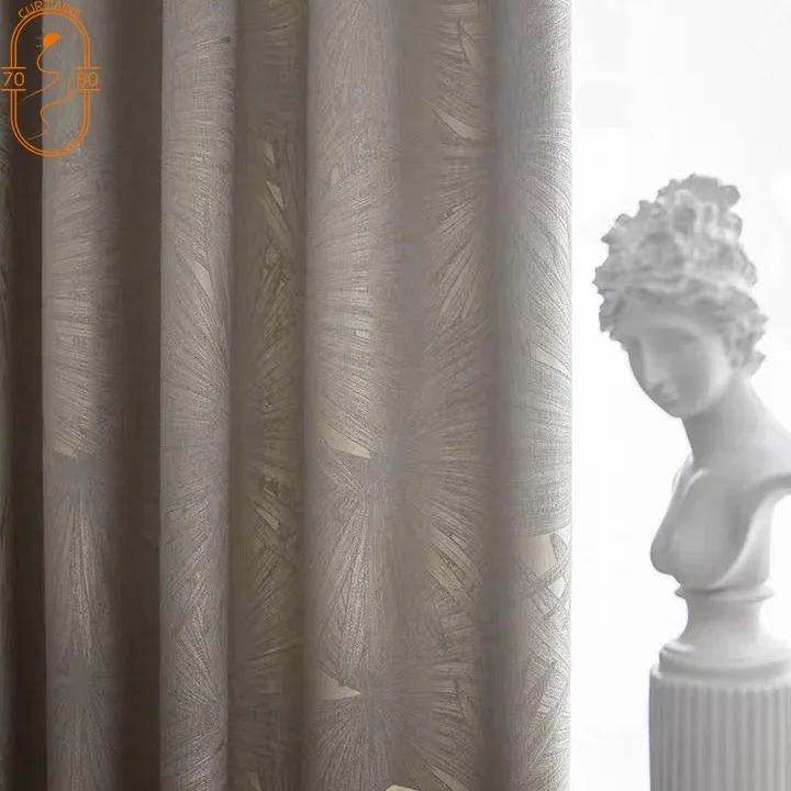 

Silver Gray High-precision Green Leaf Jacquard Shading Curtains for Living Room Bedroom Balcony Customized Partition Curtains