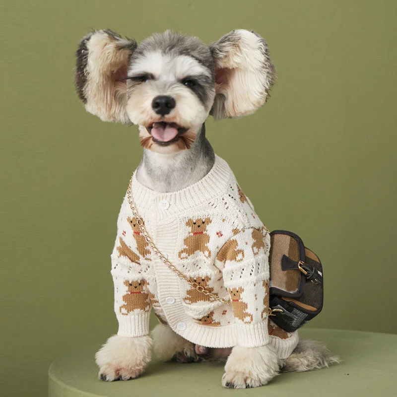 

Pet Clothes Buttoned Dog Cat Knitted Sweater Schnauzer Kitten Autumn Winter Sweaters Clothing Teddy Bichon Small Dog Cardigan