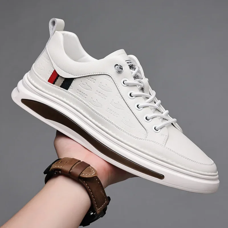 

Мужские кроссовки из натуральной кожи, Повседневные Дышащие туфли для скейтборда, маленькие белые, осень