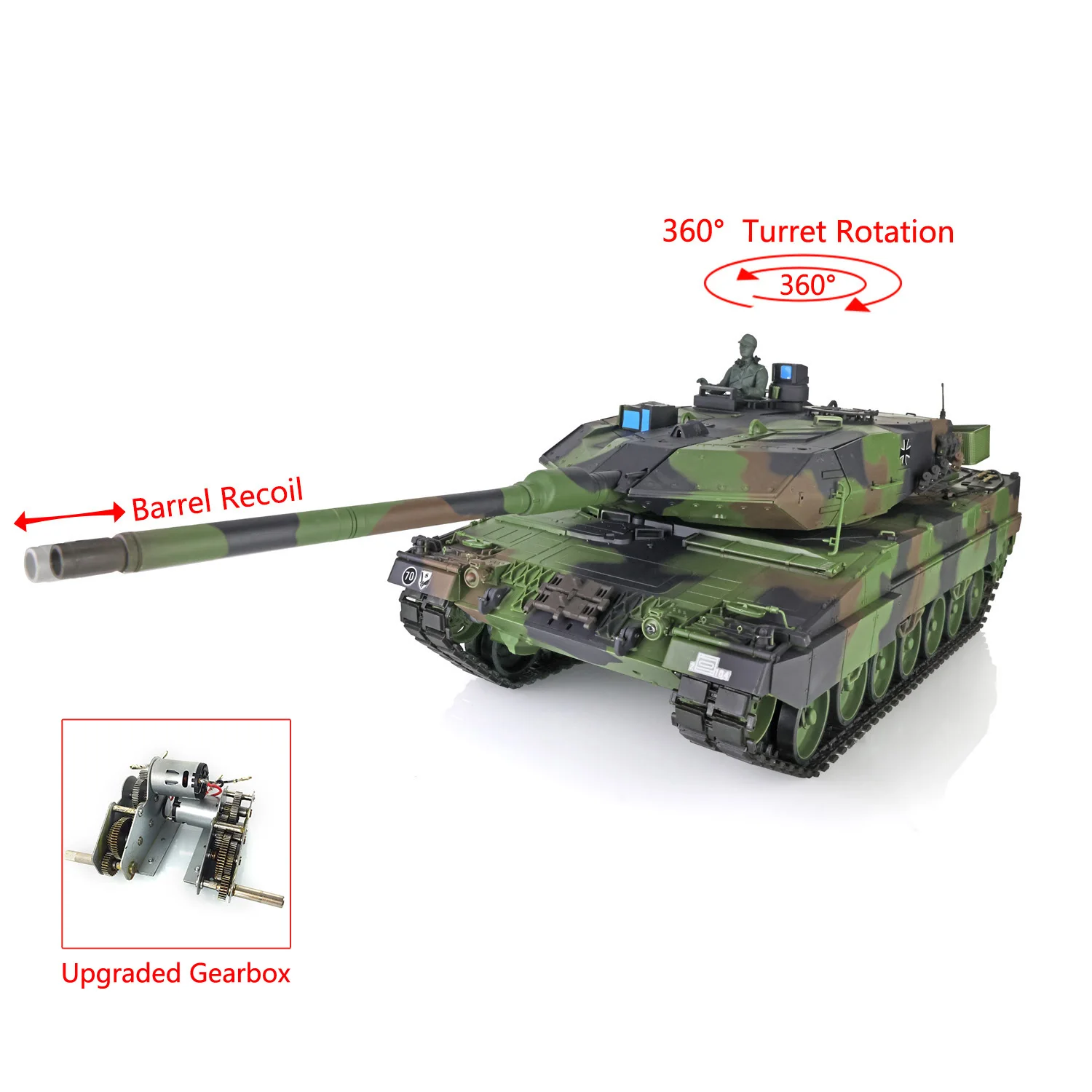 

Henglong 1/16 7.0 Plastic Leopard2A6 RC Tank 3889 Steel Gearbox Smoke Effect Barrel Recoil Military Boy Toys TH17577-SMT7