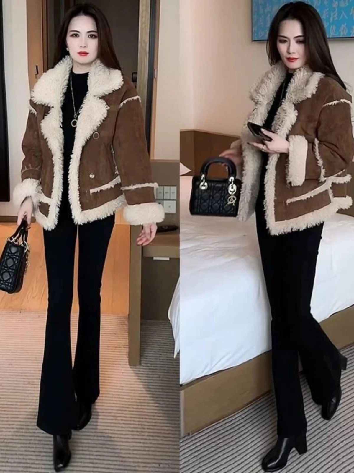 Новое зимнее модное меховое универсальное пальто из овечьей шерсти на флисовой