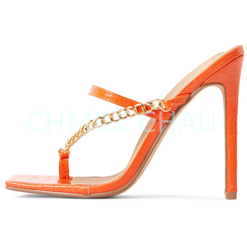 

Chain Elegant Luxury Designer Women Sandals Square Toe Stiletto High Heel Cross Strap Sexy Party Dress Shoes Plus Size 10-CHC-31