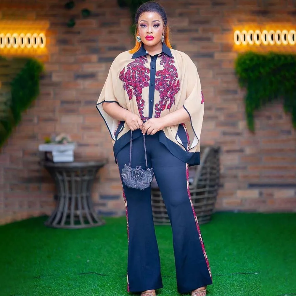 

Dashiki Print Pants Sets for Women Elegant Ladies Design 2 Piece African Clothing 2023 Summer New In Matching Suit