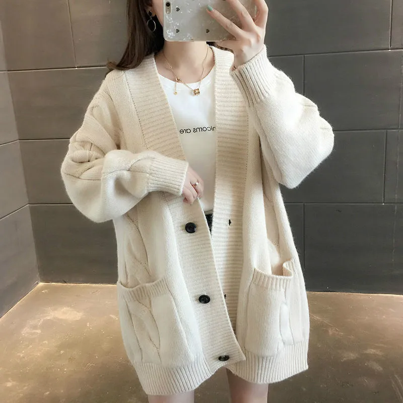 

Woman Cute Cardigan Sweaters Women Elegant V Neck Knitted Tops Long Sleeve Casual Loose Cardigans Autumn Winter Femme Clothes