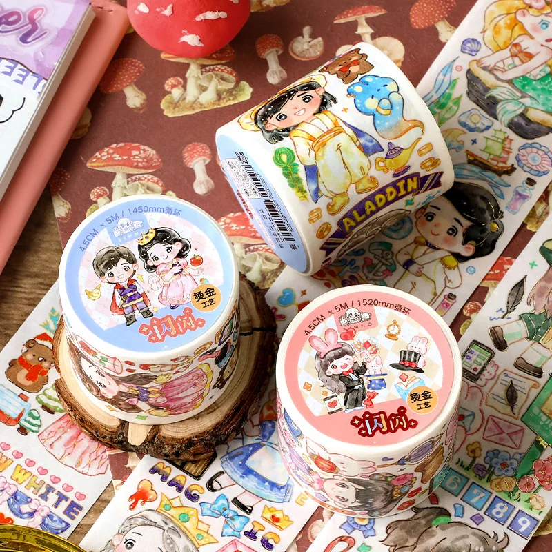 

Mr. Paper 2 Styles 500cm/roll Kawaii Character Tape Cute Cartoon Girl Hand Account Material Decoration Washi Tape