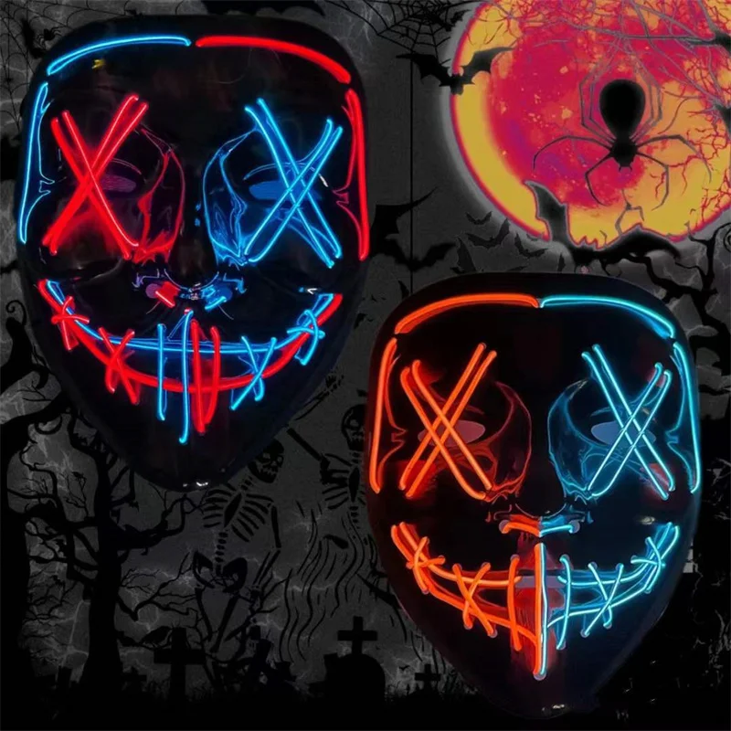

Newest Wireless Halloween Neon Led Purge Mask Masque Masquerade Party Masks Light Grow in the Dark Halloween Horror Glowing Mask