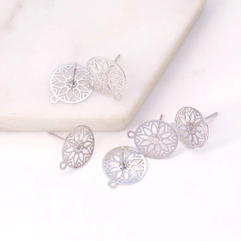 

10Pcs Circle Hollow Earrings Stud with Loop Wholesale Studs DIY Accessories Fashion Ear Studs Pack Making Supplies for Women