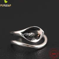 real 925 sterling silver jewelry calla lily flowers open rings for women original design vintage style femme accessories 2022