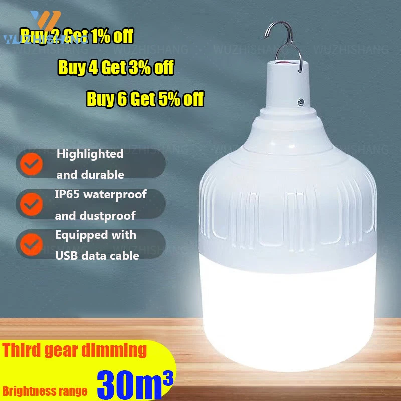 USB Rechargeable LED Emergency Lights Outdoor Bulb Portable Tent Lamp Battery Lantern BBQ Camping Light for Patio Porch Garden
