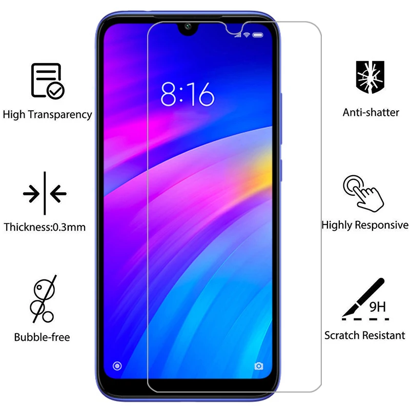 Чехол для Xiaomi Redmi 7 с защитным закаленным стеклом на телефон Redmi 7