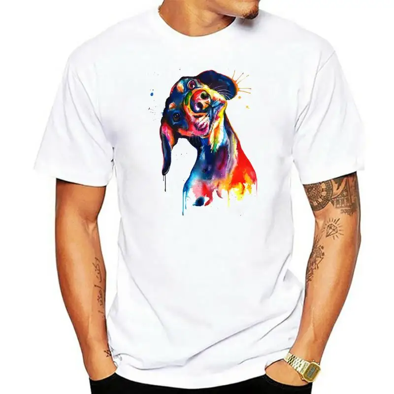 

AMEITTE Cute Watercolor Dachshund T-Shirt Mens Boston Terrier/Pit bull/French Bulldog Print T Shirt Summer Hipster Male Tops Tee