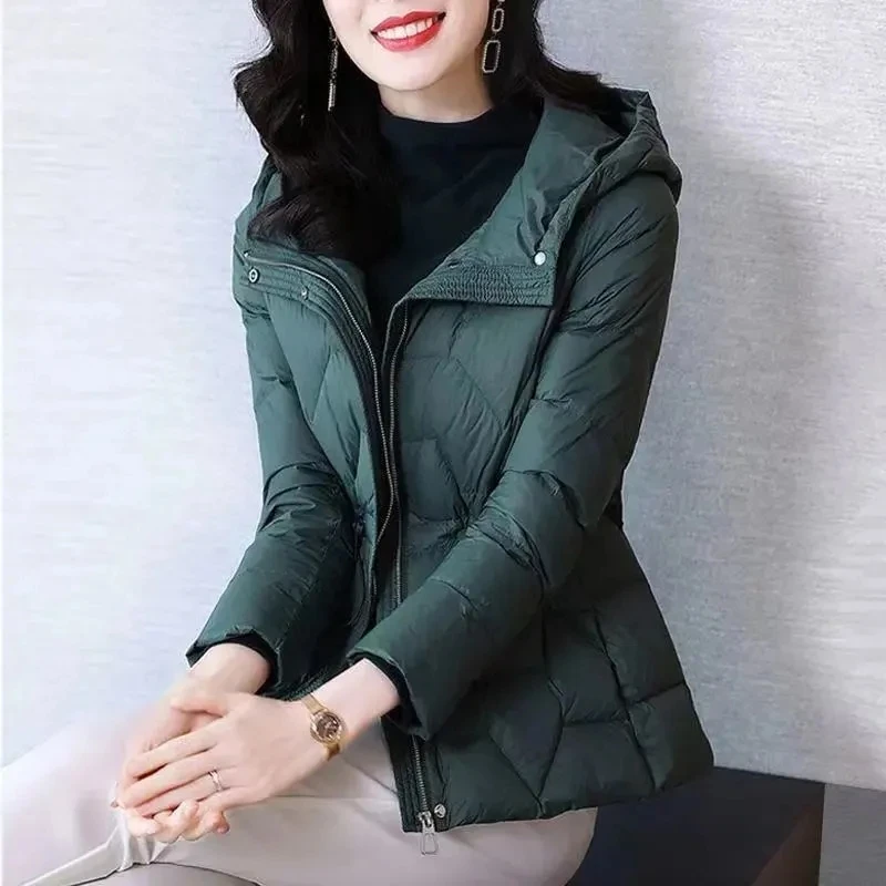 Hooded Slim Waist Thin Cotton Padded Parkas Elegant Warm Windproof  2023 Korean Long Sleeve Pockets Jacket