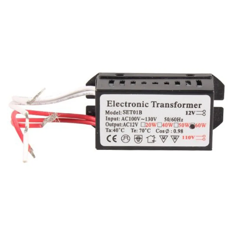 

1pc 110V to 12V 60W Halogen Lamp Power Converter Electronic Transformer Black