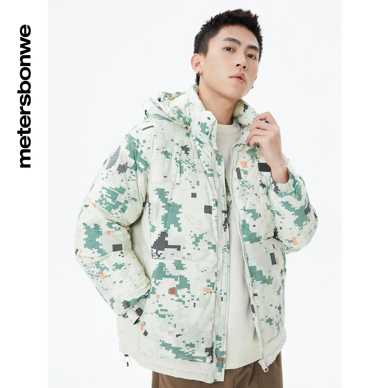 Metersbonwe Short Down Jackets Men Winter Camouflage Patchwork Hooded Down Coat Male Fashion Overcoat Outerwear Warm Coar Brand
